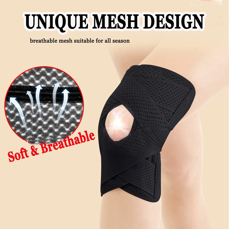 Support de genou à bande élastique réglable avec stabilisateurs latéraux