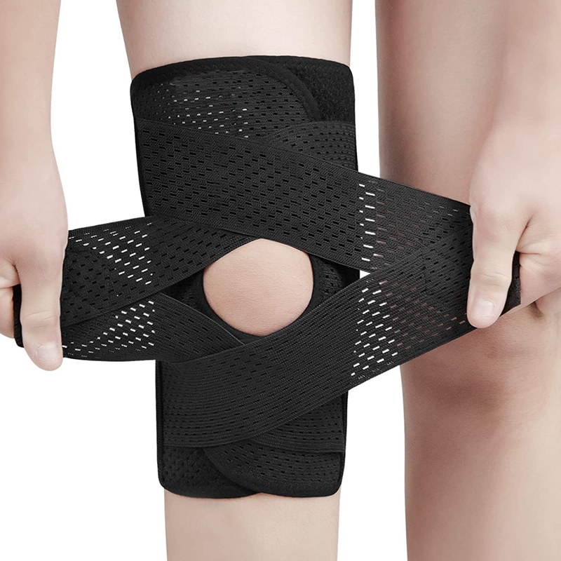 Support de genou à bande élastique réglable avec stabilisateurs latéraux