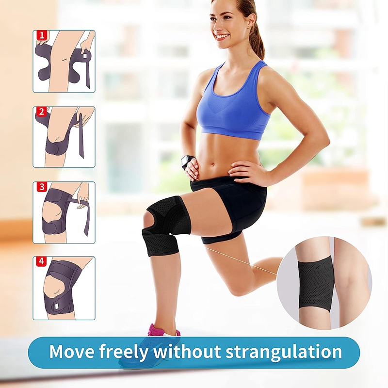 Support de genou à bande élastique réglable avec stabilisateurs latéraux