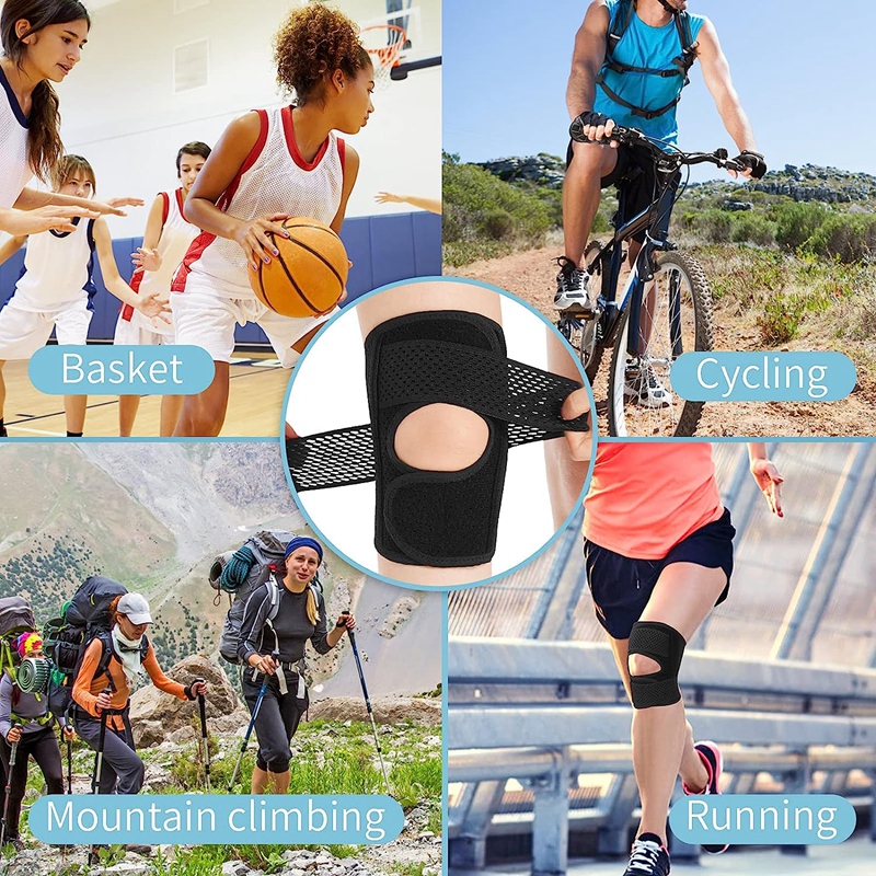 Support de genou à bande élastique réglable avec stabilisateurs latéraux