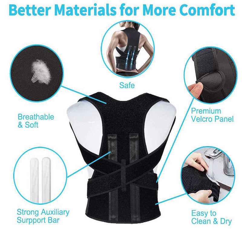 Correcteur de posture de support du dos avec plaques en acier
