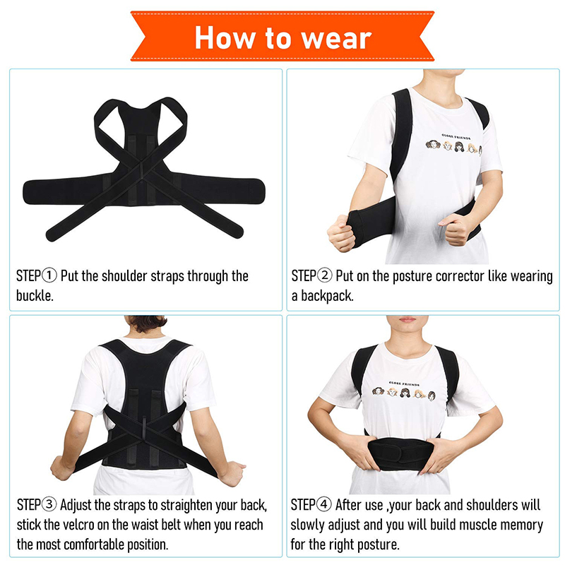 Correcteur de posture de support du dos avec plaques en acier